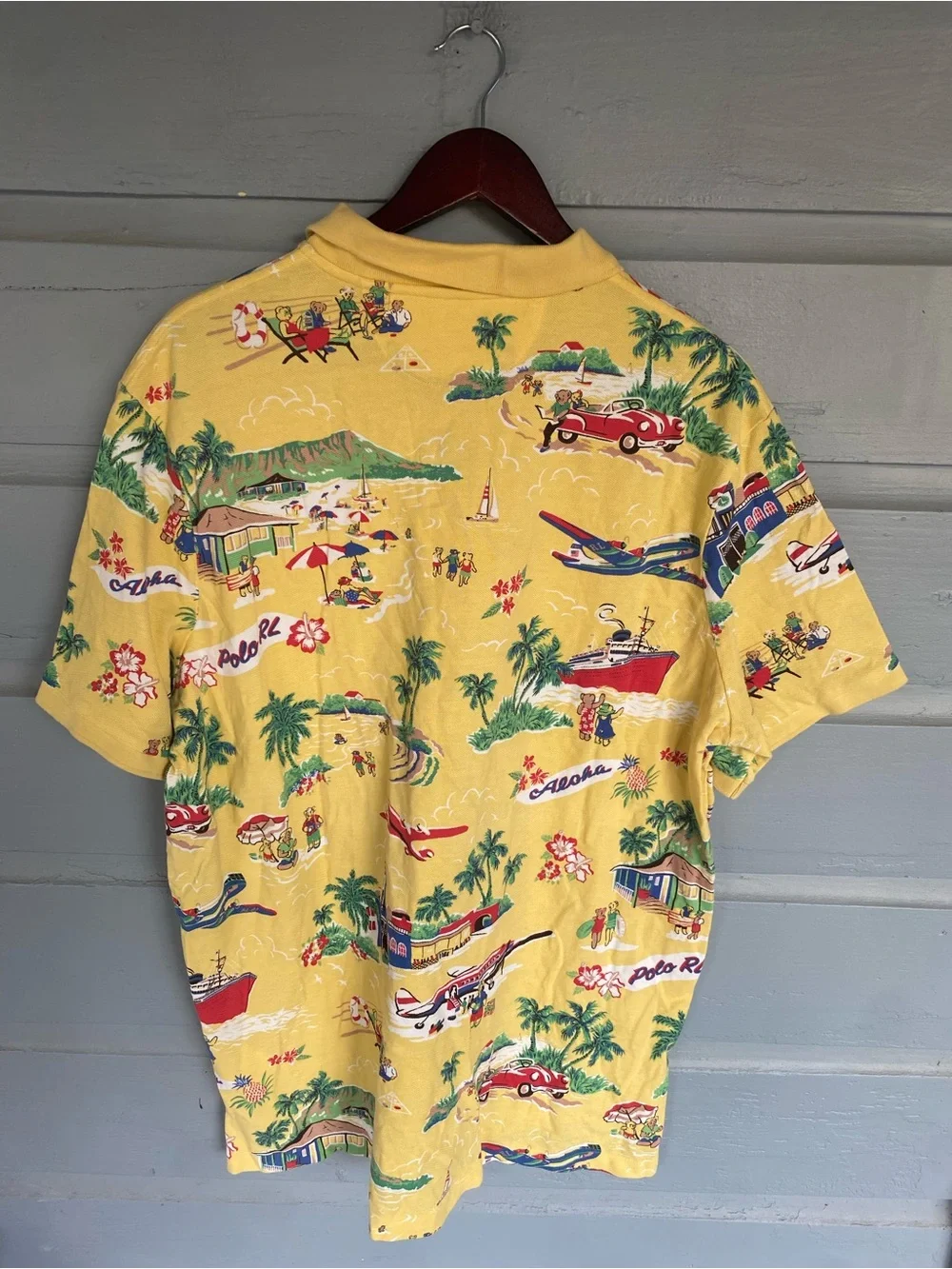 Polo Ralph Lauren Mens SZ XXL Classic Fit Yellow Mesh Hawaiian Bear Polo